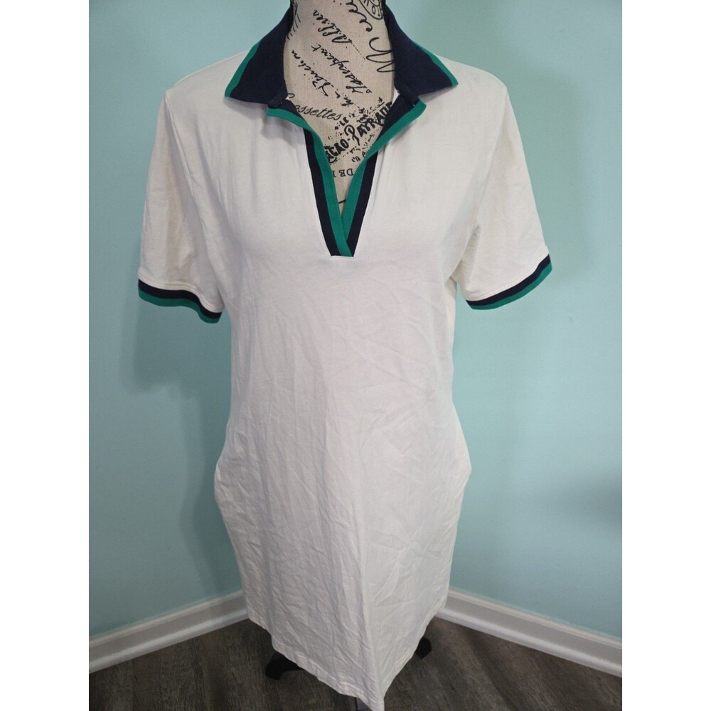 Tuckernuck Hutton Polo Tennis Dress Midi White Cotton Sporty Pullover extra larg